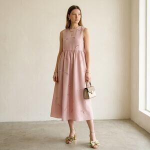 Dream Sister Jane Pink Bow Embellished Sleeveless Midi Dress, size S